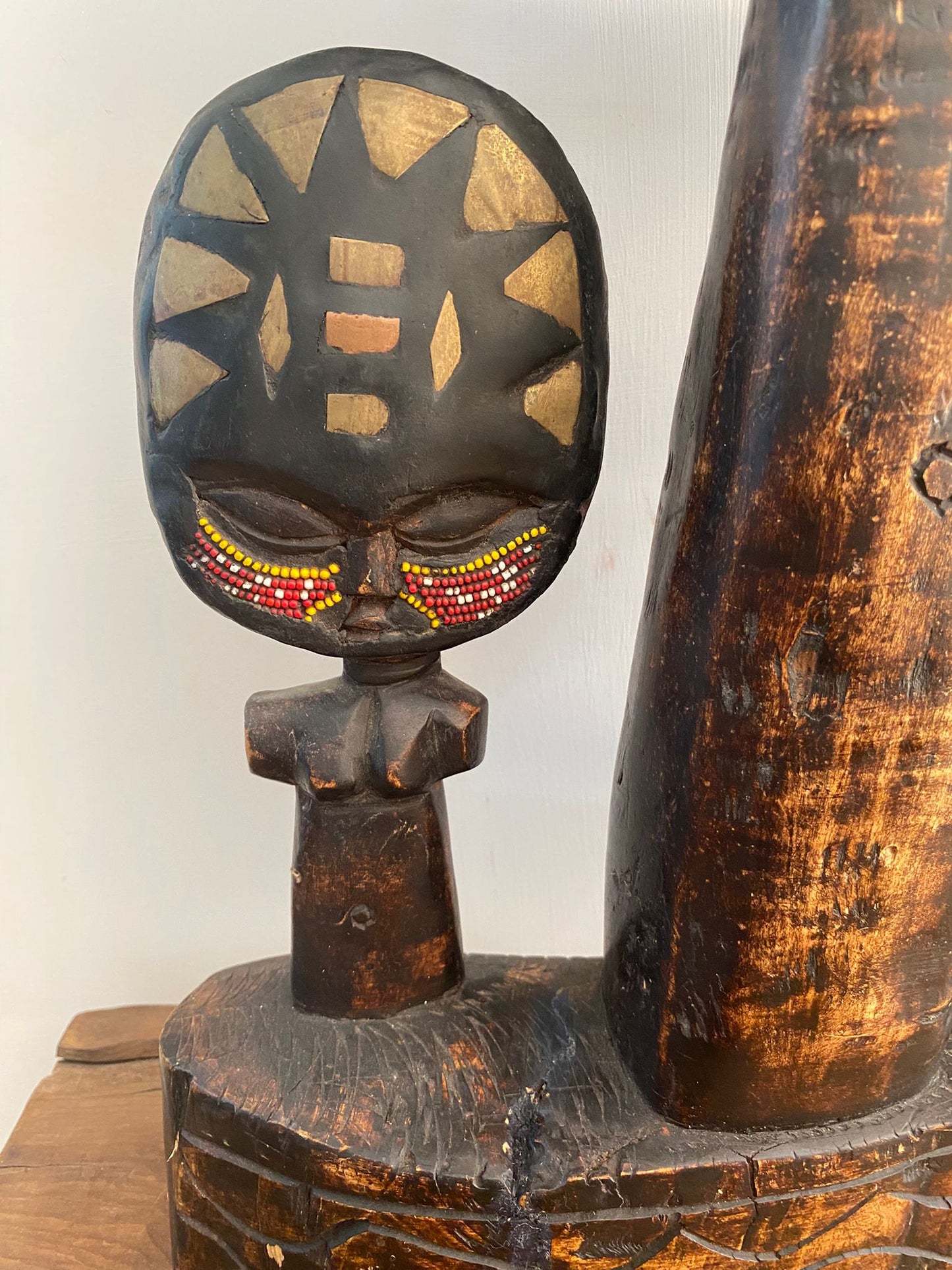 Large Hand-Carved African Akua’ba Style Family Sculpture