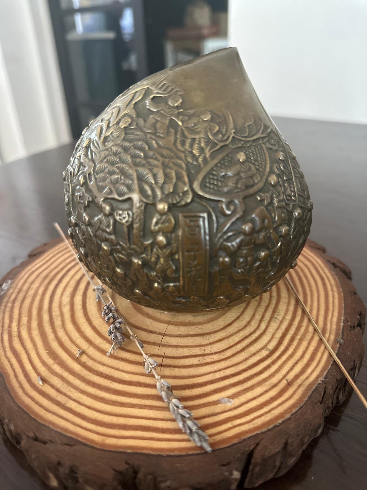 Japanese “Hundred Boys” Bronzed Metal Scholar’s Object / Peach Form Sculpture