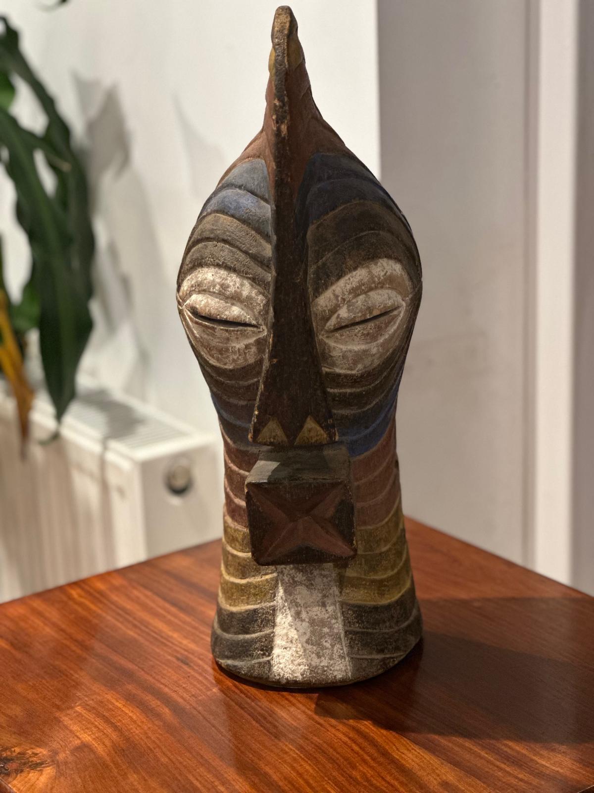 XXHand-Carved African Style Tribal Mask / Bust – Polychrome Wood SculptureXX