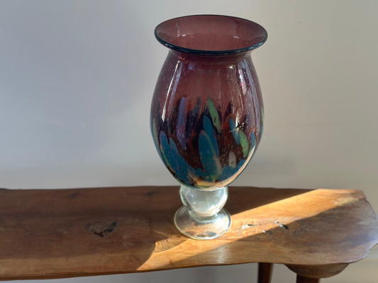 Large Mid Century Murano Style Art Glass Vase 38.5cm – Hand Blown Cased Glass, Purple & Turquoise Studio Glass