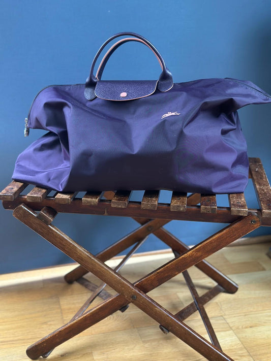 Vintage Folding Luggage Stand – Wooden Slatted Suitcase Stand