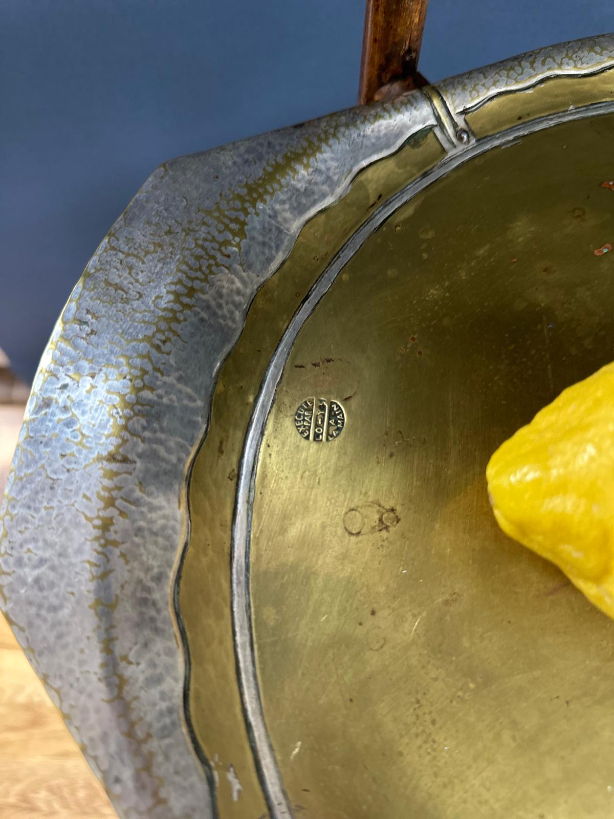 Vintage Bamboo Plant Stand with Brass Tray - "Execute PAR LO-YS A LA MAIN"
