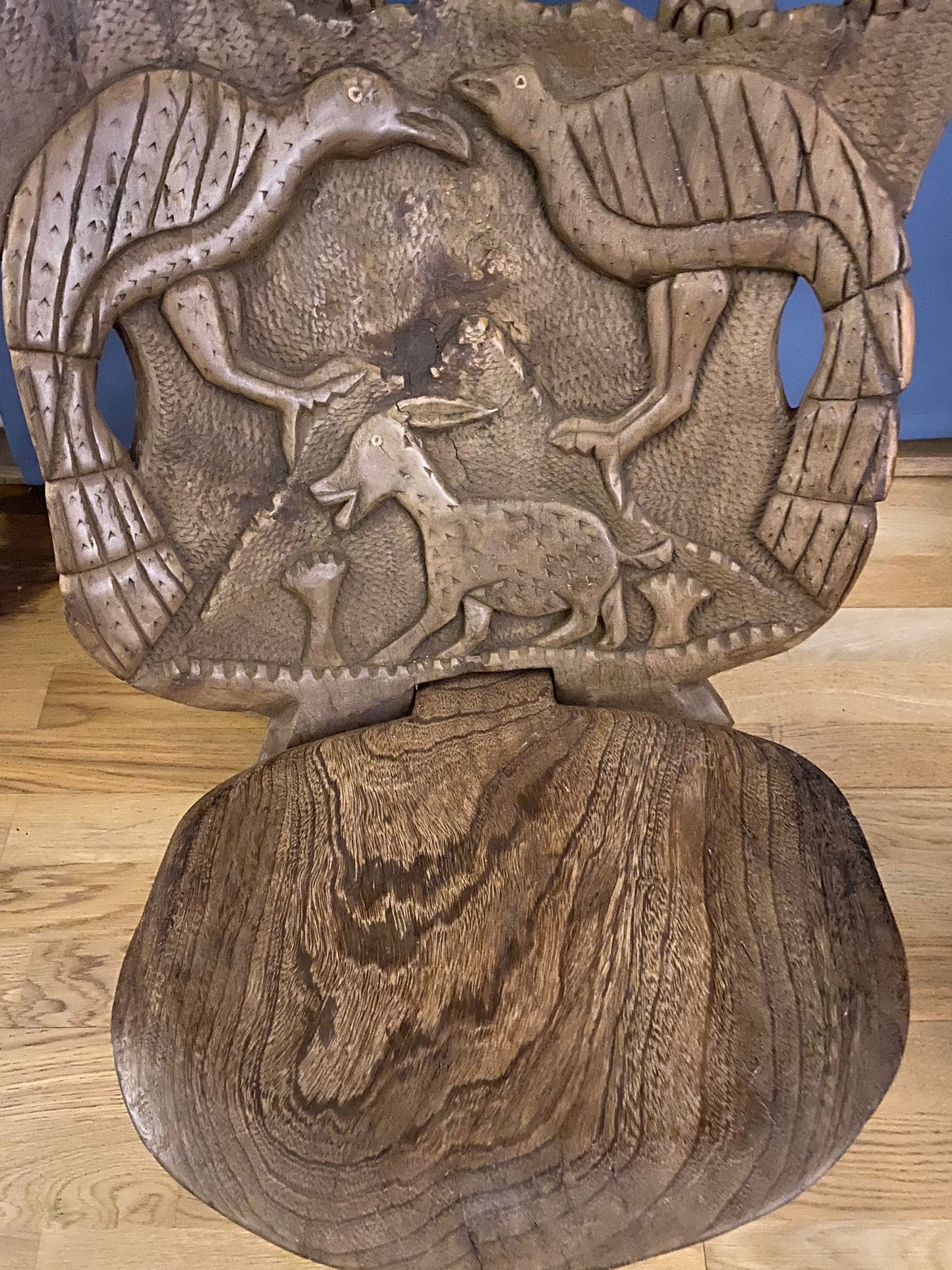 Hand Carved Elephant Chair – African Hardwood – Mid to Late 20th Century