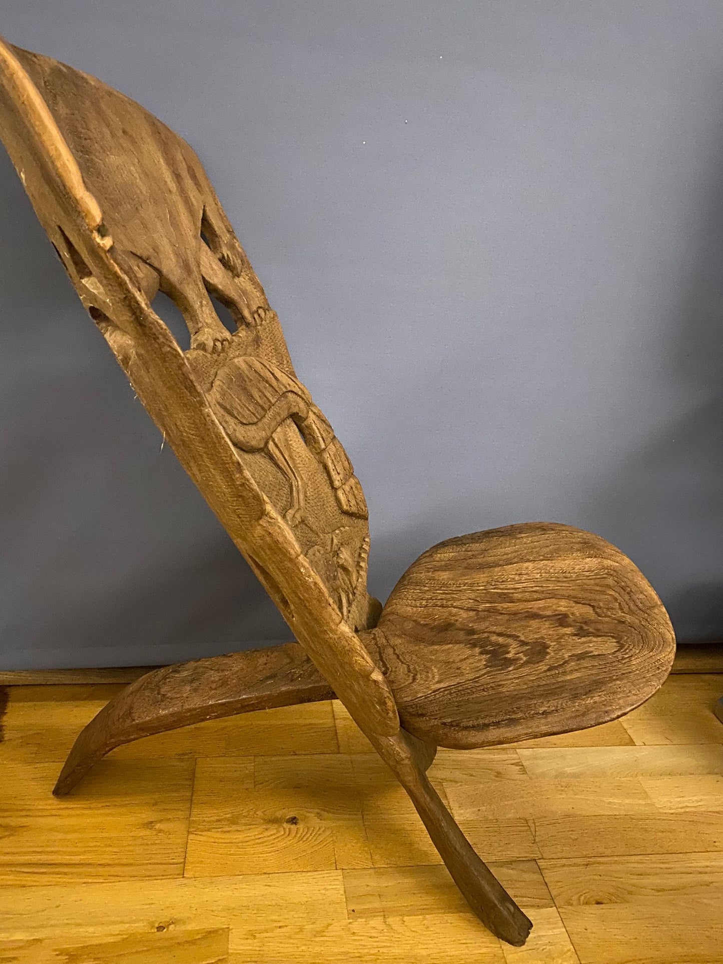 Hand Carved Elephant Chair – African Hardwood – Mid to Late 20th Century