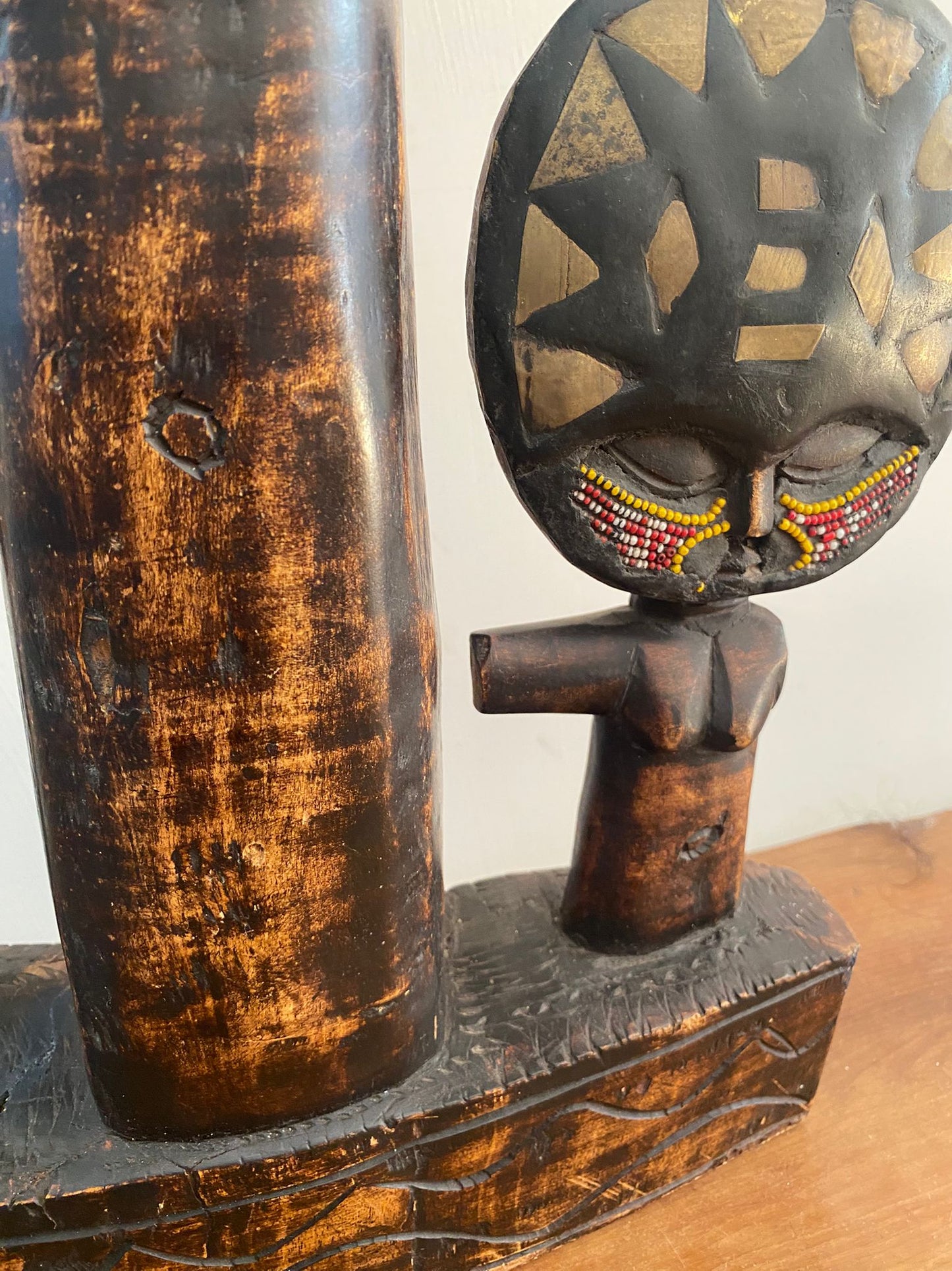 Large Hand-Carved African Akua’ba Style Family Sculpture