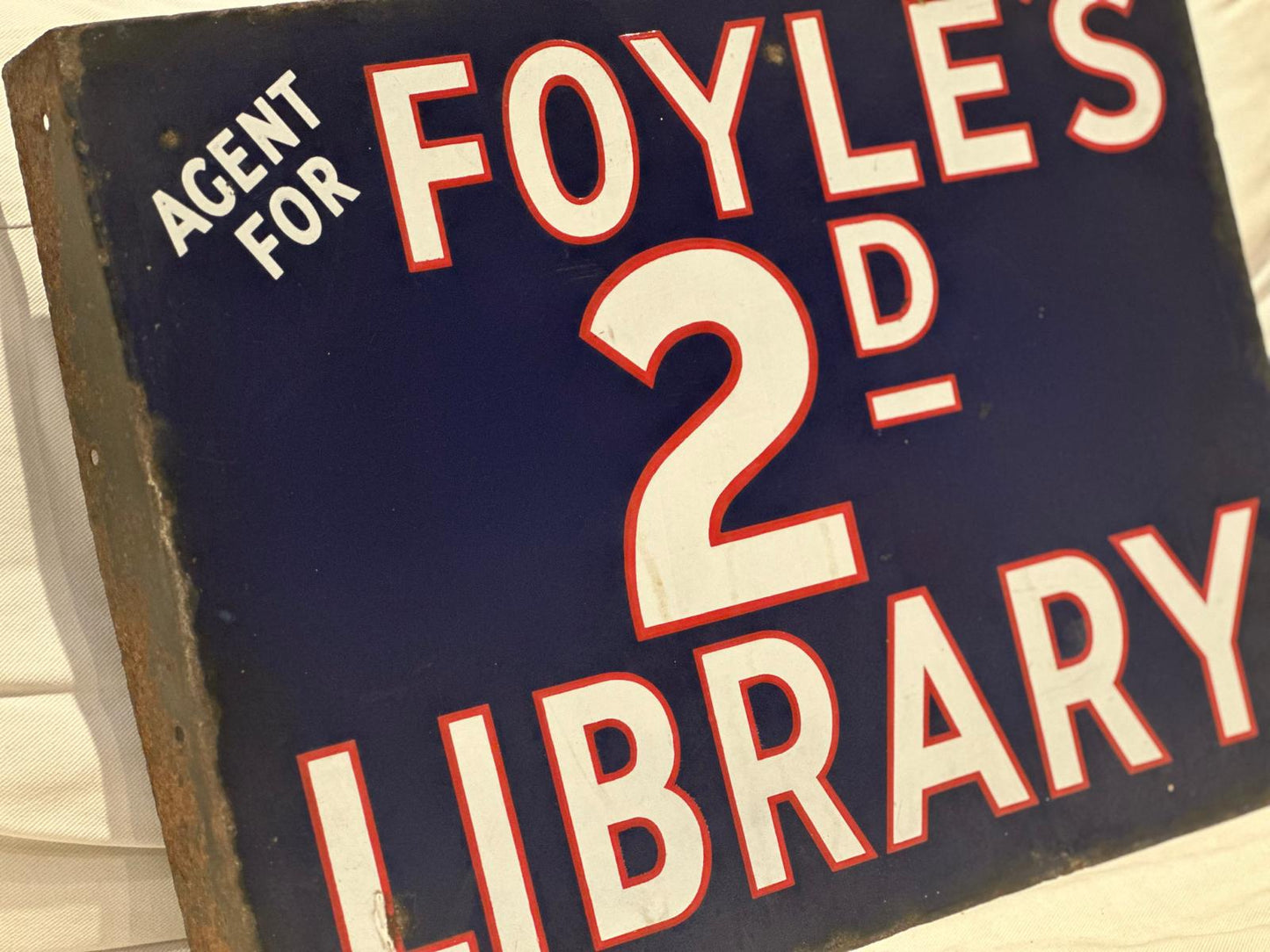 Vintage Foyles Library Sign – 2/D Lending Library Enamel Style Sign