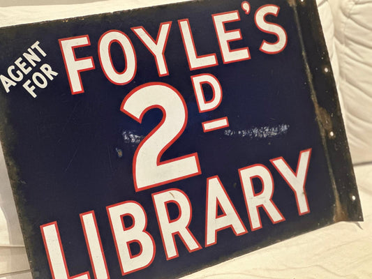 Vintage Foyles Library Sign – 2/D Lending Library Enamel Style Sign