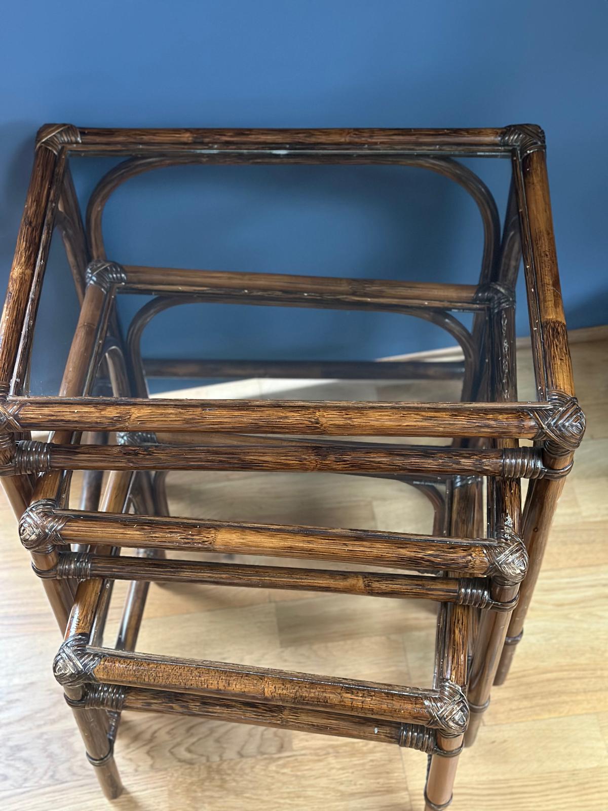 1970s Faux Bamboo Nest of Tables with Glass Tops – Angrave’s “Invincible” Vintage Set