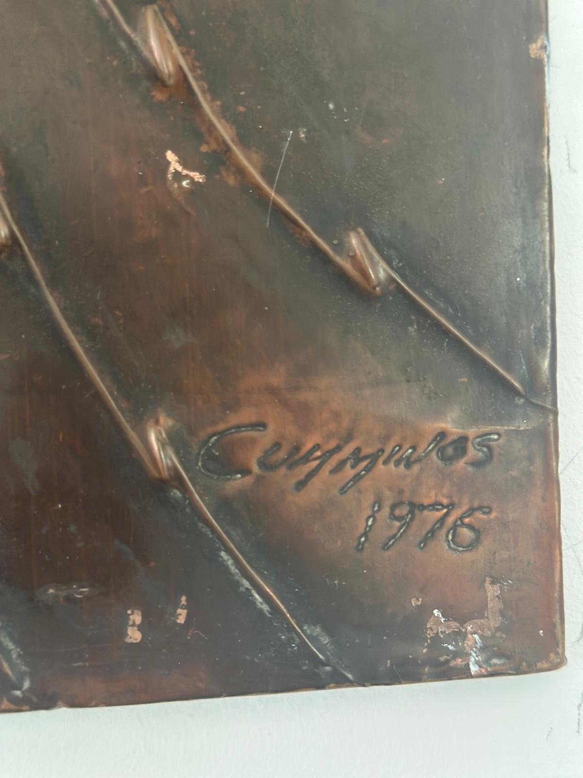 Signed 1975 Copper Repoussé Wall Plaque by Cummings