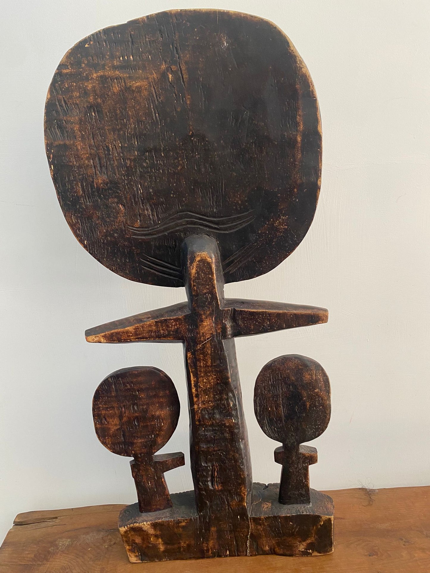 Large Hand-Carved African Akua’ba Style Family Sculpture