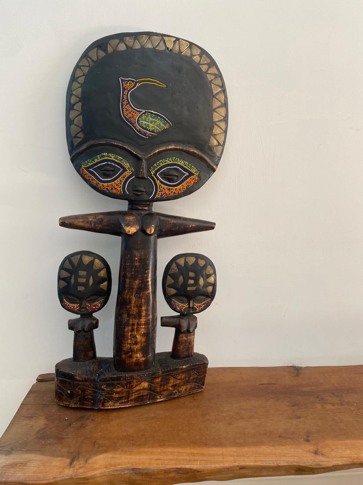 Large Hand-Carved African Akua’ba Style Family Sculpture