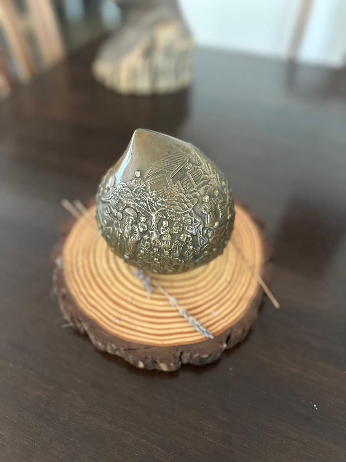 Japanese “Hundred Boys” Bronzed Metal Scholar’s Object / Peach Form Sculpture