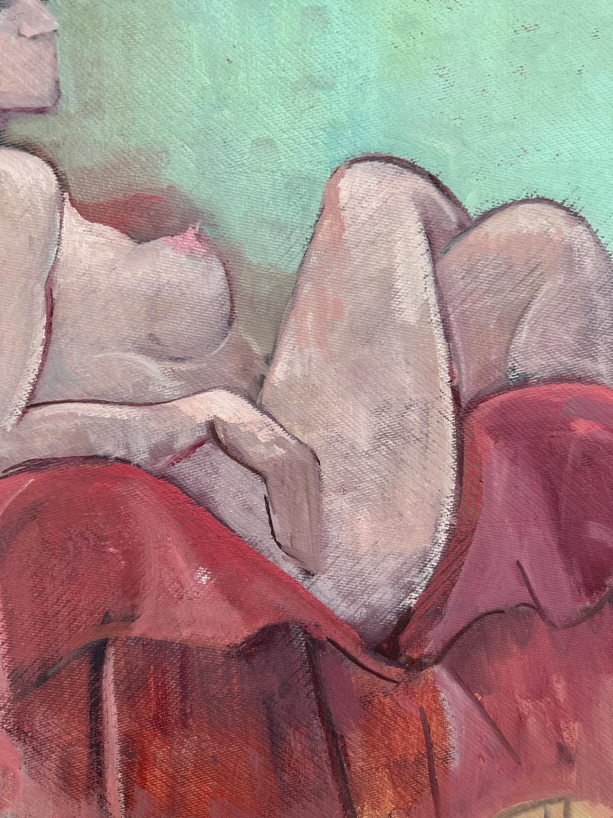 Mid-Century Style Figurative Nude Painting – Oil (or Acrylic) on Board – 76 x 57 cm