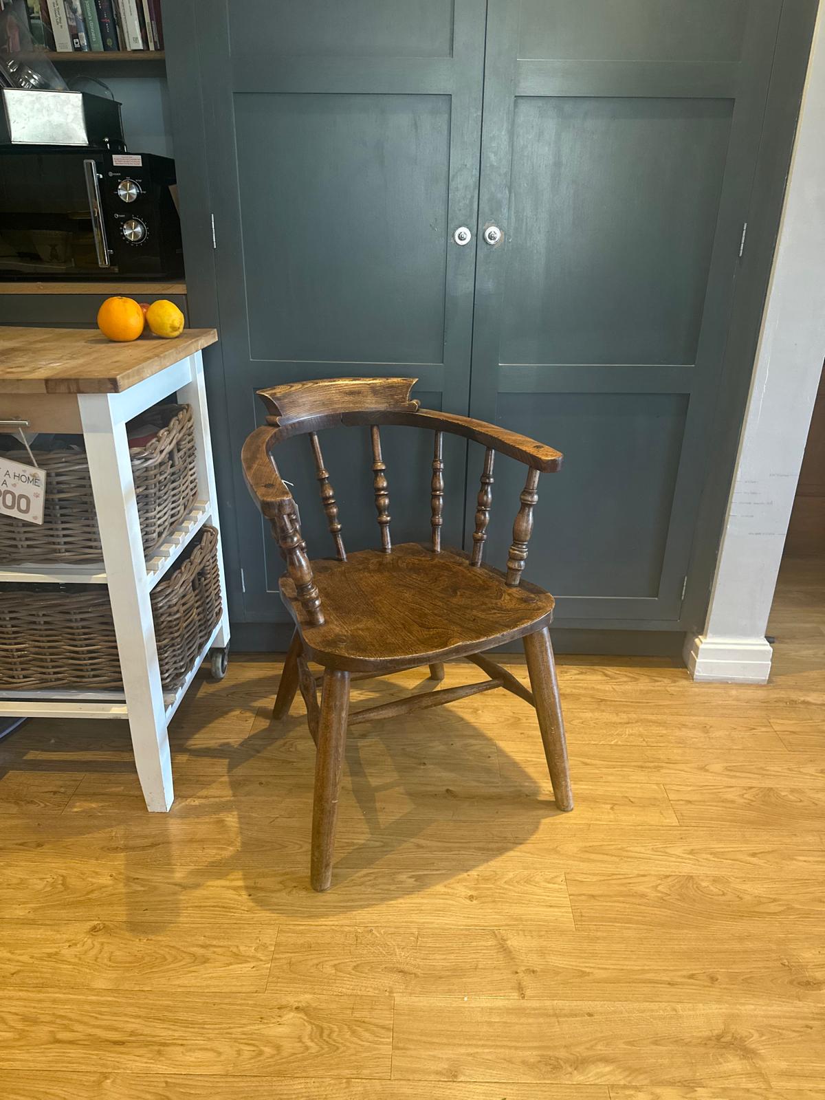 Antique Smoker’s Bow Chair – Elm Seat – English Country House Chair c.1900