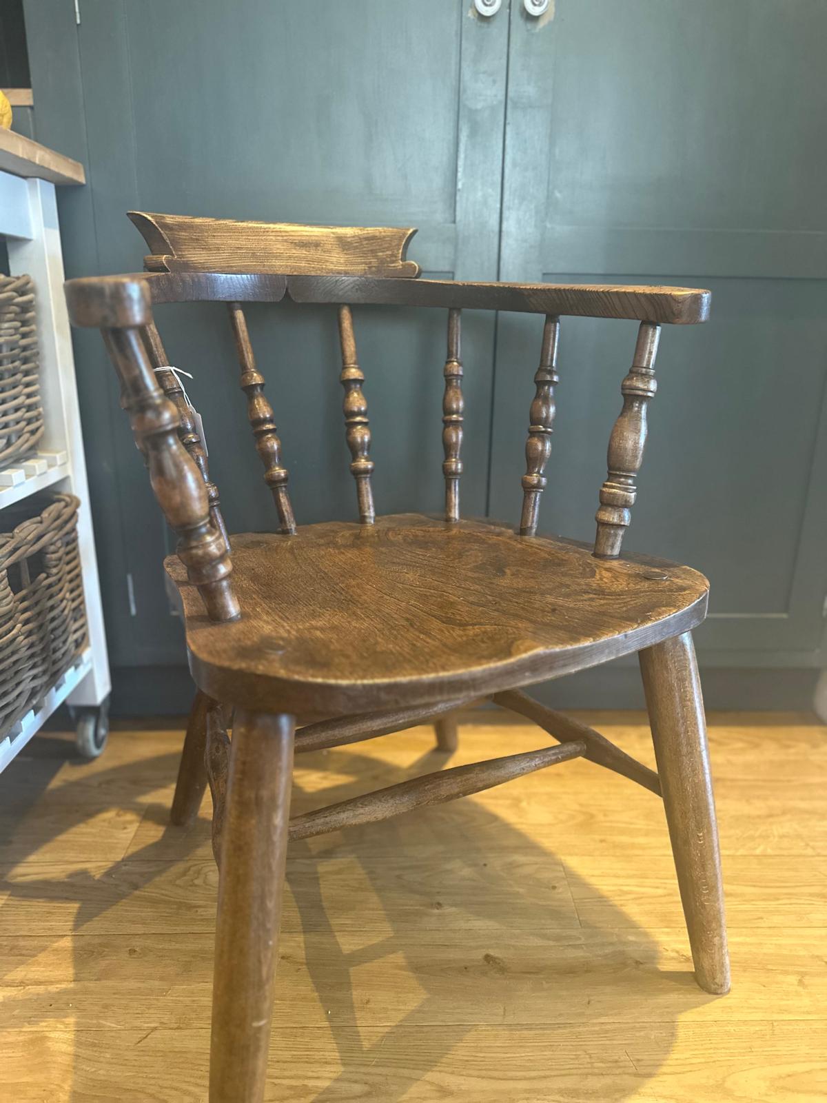 Antique Smoker’s Bow Chair – Elm Seat – English Country House Chair c.1900
