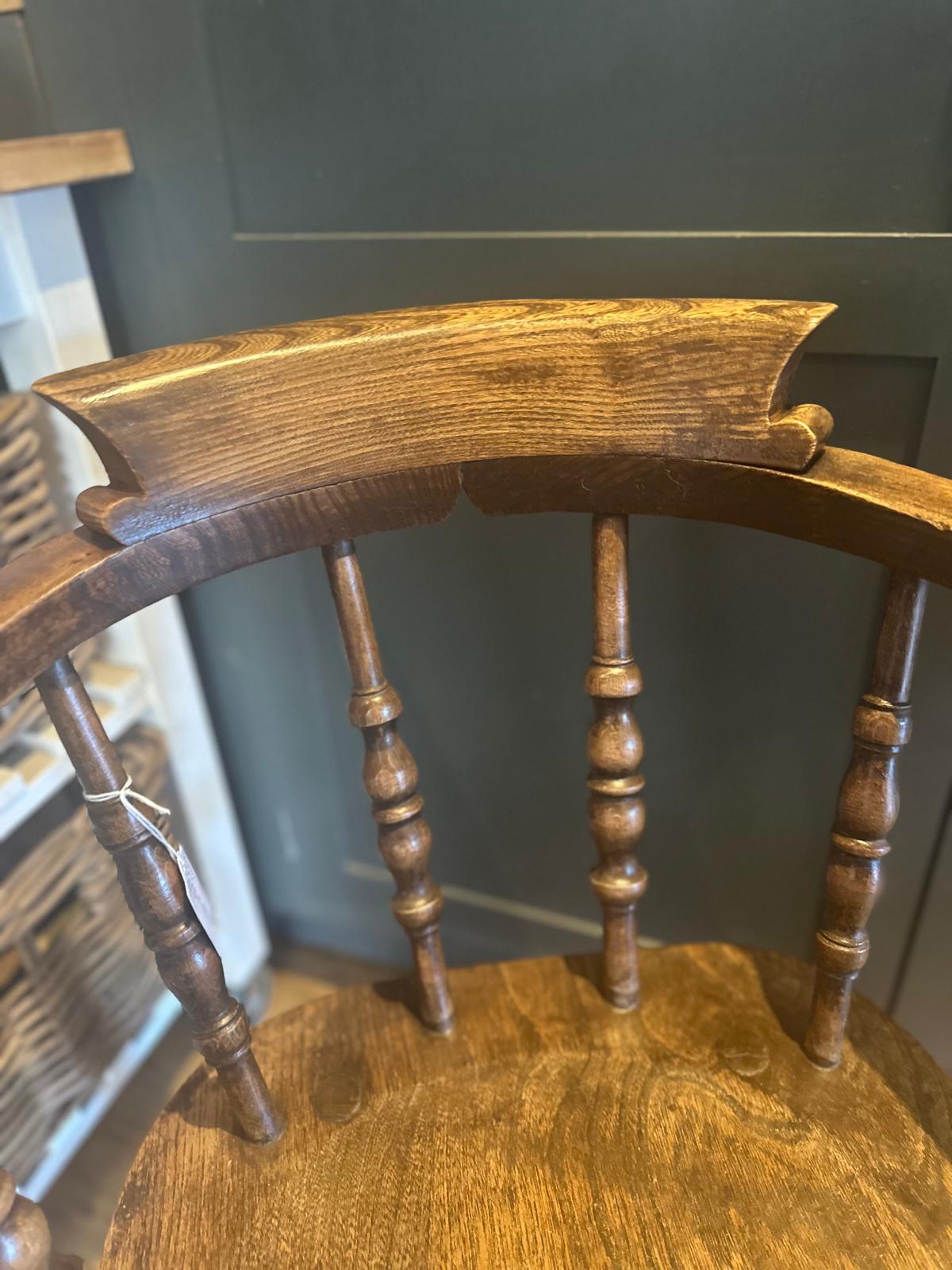 Antique Smoker’s Bow Chair – Elm Seat – English Country House Chair c.1900