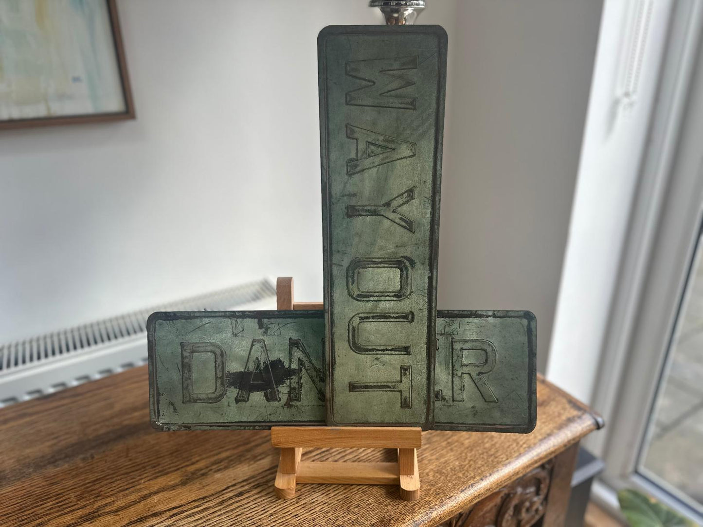 XXVintage Industrial Sign-Making Dies – “WAY OUT” (4) & “DANGER” – Copper Embossing Plates – Factory XXTooling